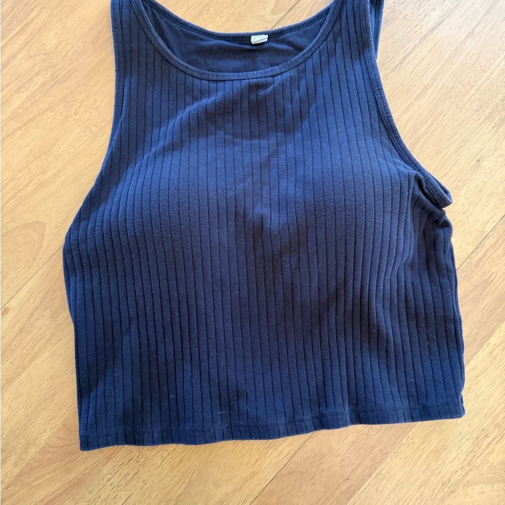 UNIQLO Navy Ribbed Bra-Free Tank Top